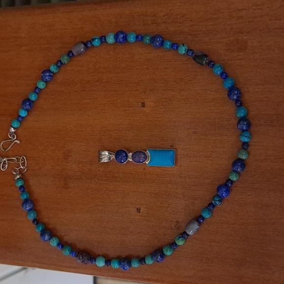 Jay King Turquoise, Lapis & Charoite Sterling Necklace